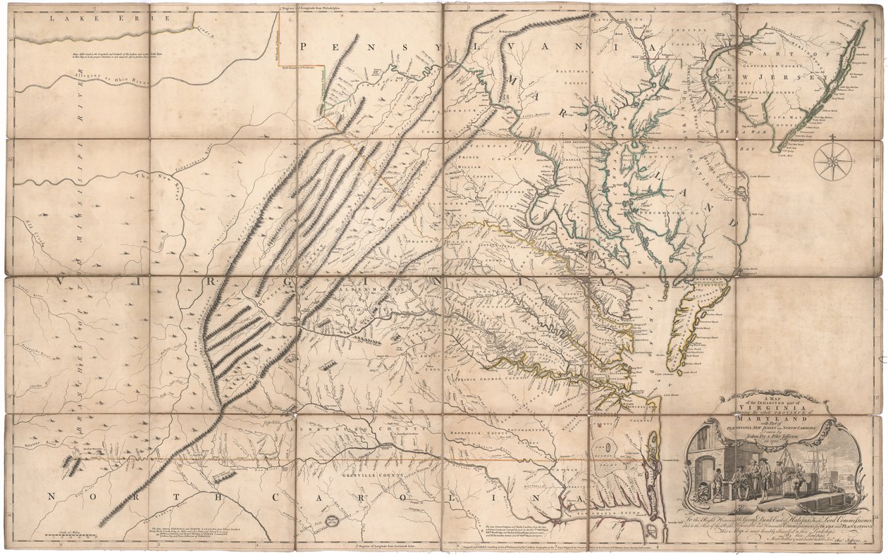 Mapa de la parte habitada de Virginia por Fry y Jefferson de Joshua & Jefferson Peter Fry