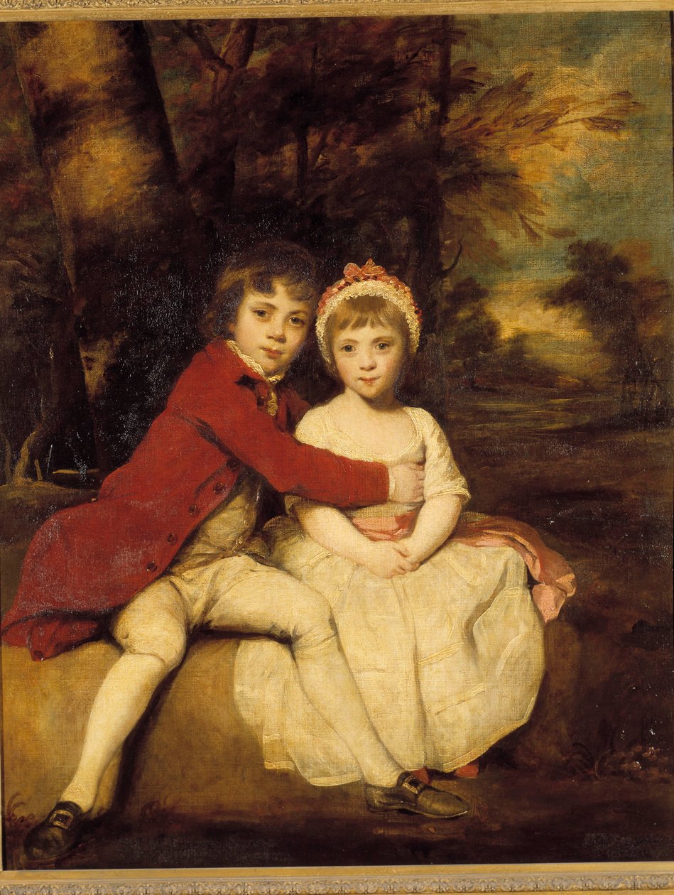 John Parker y su hermana Theresa Un hermano y una hermana niños de pie afectuosamente. Pintura de Joshua Reynolds (1723-1792) de Joshua Reynolds