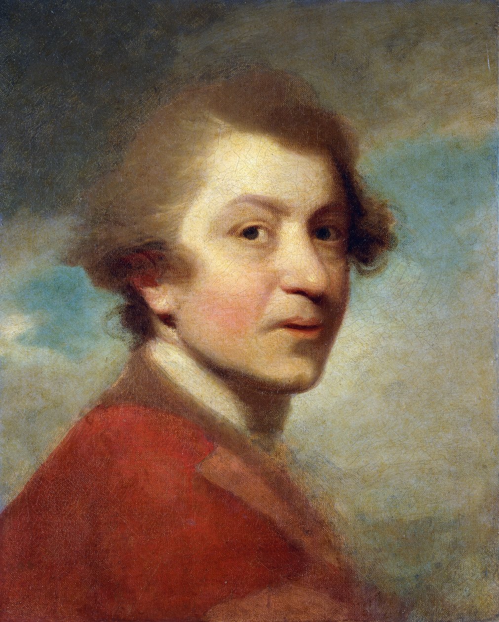Retrato del artista, cabeza y hombros, con una túnica roja de doctor en leyes y corbata blanca - Inacabado de Joshua Reynolds