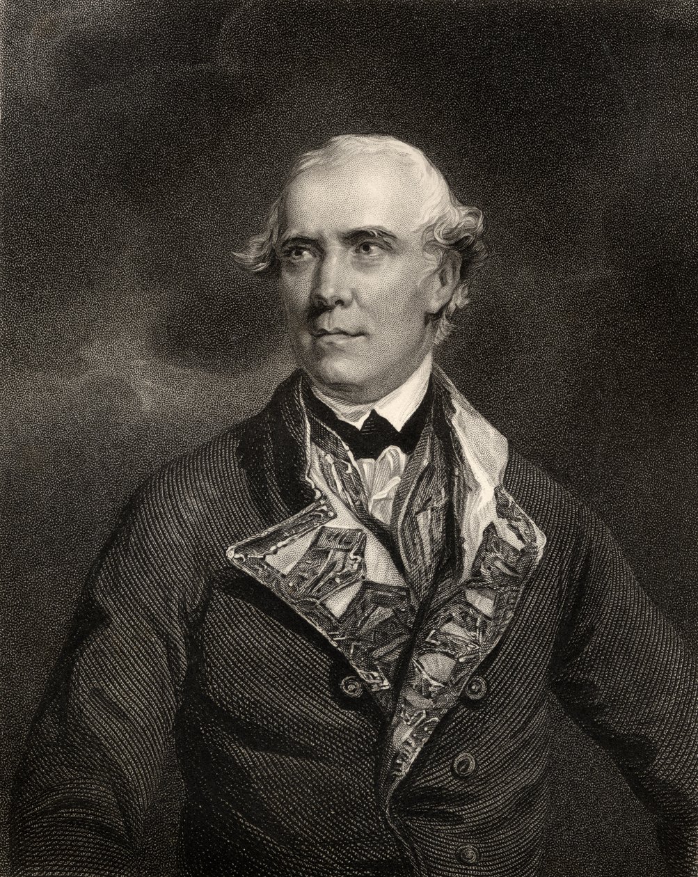 Contraalmirante Samuel Barrington, grabado por H.T. Ryall, de 
