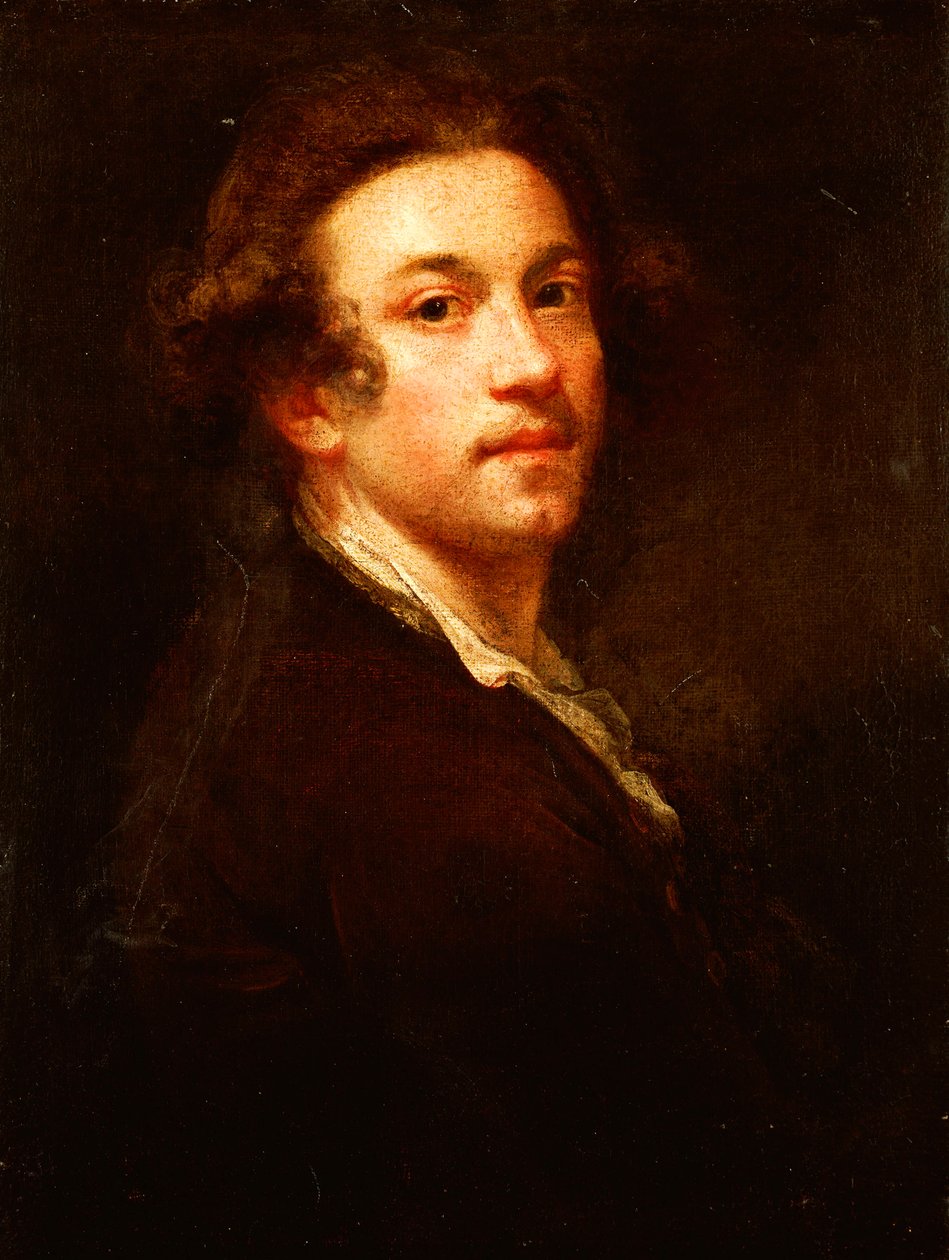 Autorretrato, medio cuerpo, mirando por encima del hombro, con un abrigo marrón y camisa blanca, c.1750-52 de Joshua Reynolds