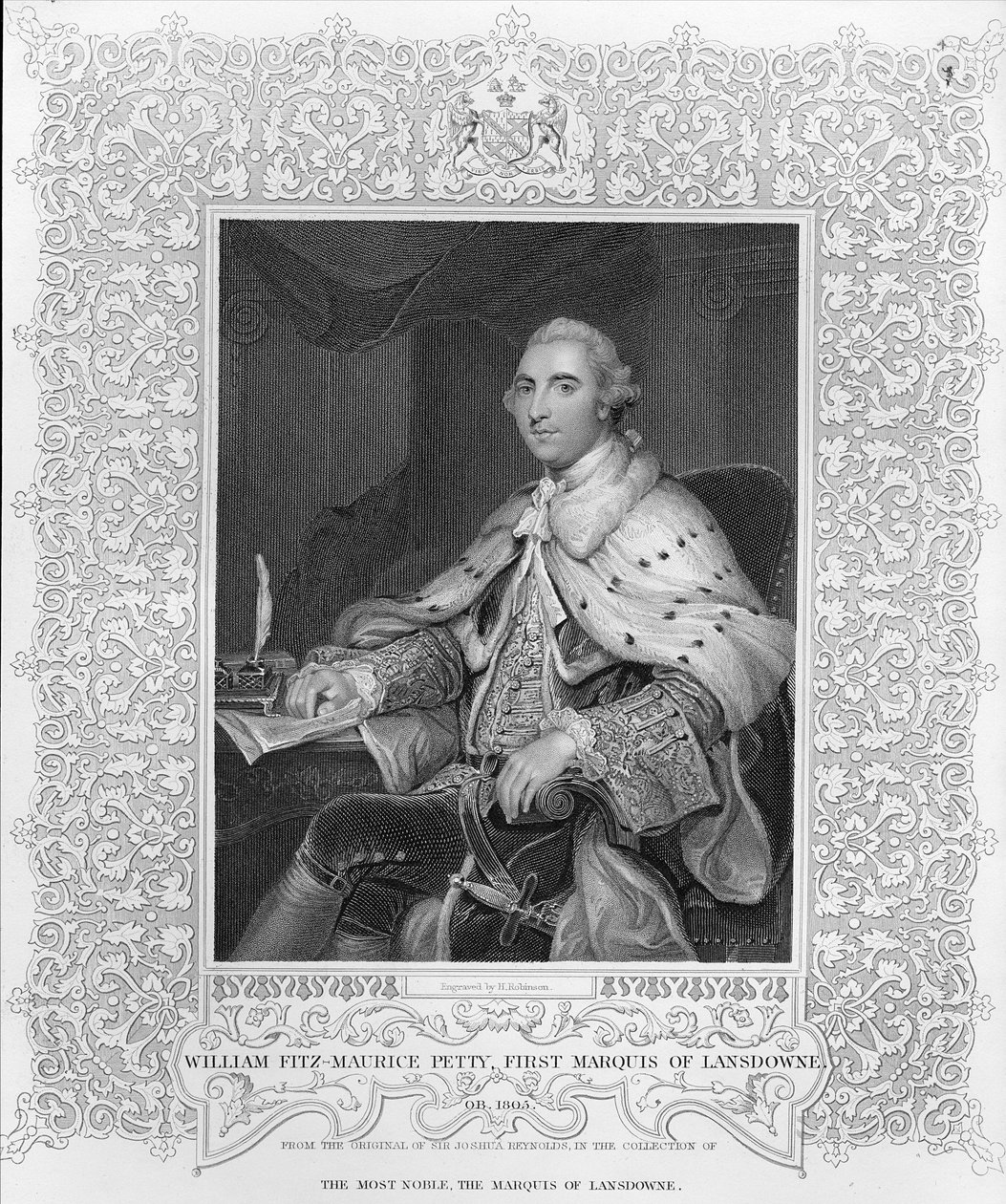 William Fitz-Maurice Petty, Primer Marqués de Lansdowne, grabado por H. Robinson de Joshua Reynolds