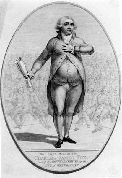 El muy honorable Charles James Fox (1749-1806) uno de los representantes de la ciudad de Westminster, grabado por Thomas Trotter de Joshua after Cristall
