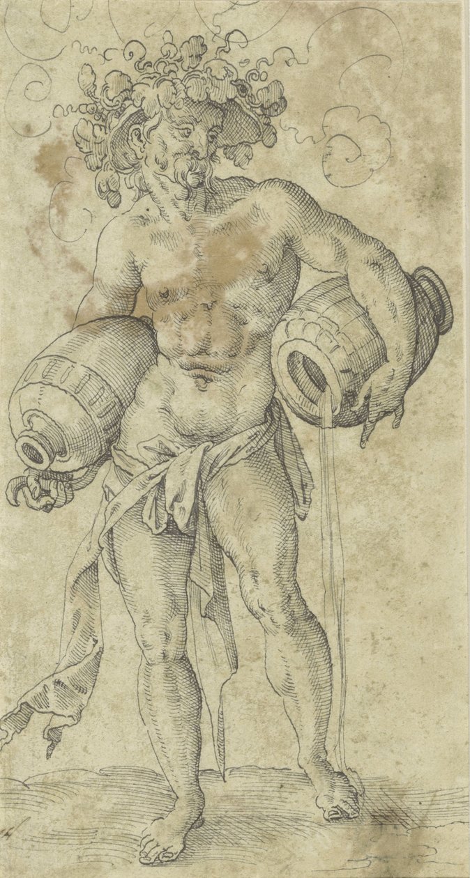 Hombre desnudo con un sombrero adornado con hojas de parra de Jost Amman (possibly)
