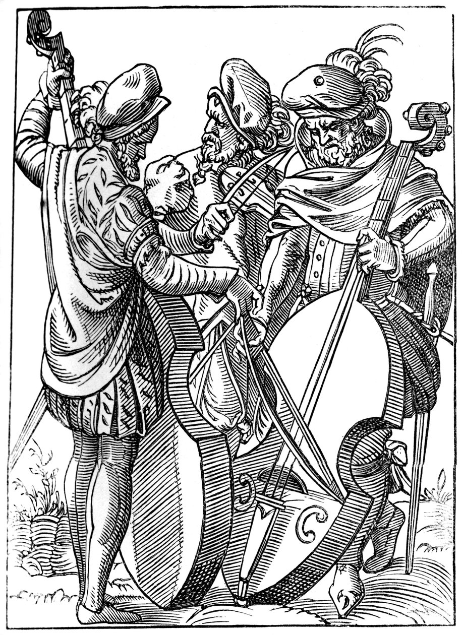 Un violinista y dos violonchelistas, siglo XVI, 1849 de Jost Amman