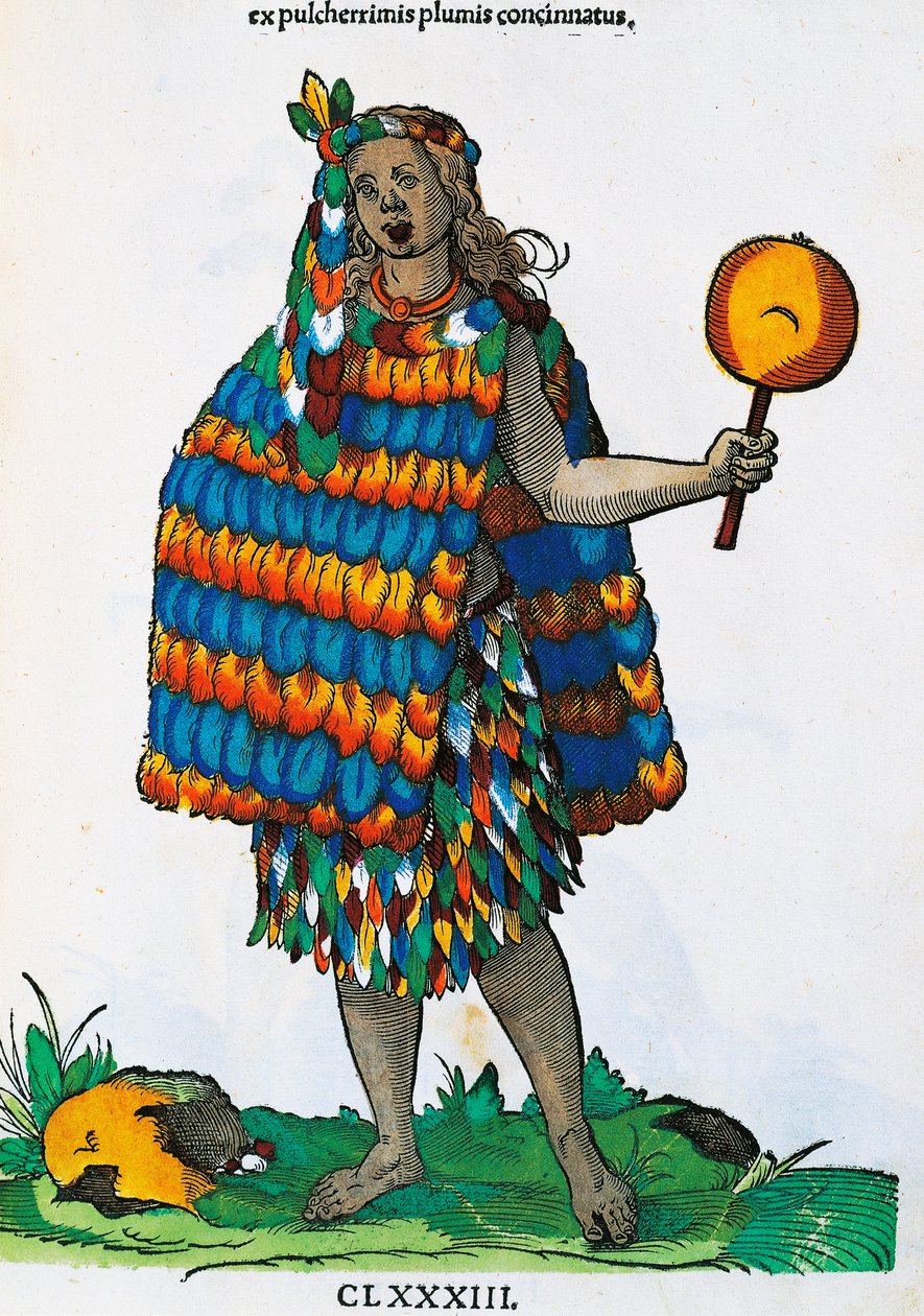 Indio americano, grabado por Hans Weigel Elder (activo 1549-1577) del cuadro de Jost Amman (1539-1591), de Habitus praecipuorum populorum tam virorum quam foeminarum singulari arte depicti, Núremberg de Jost Amman