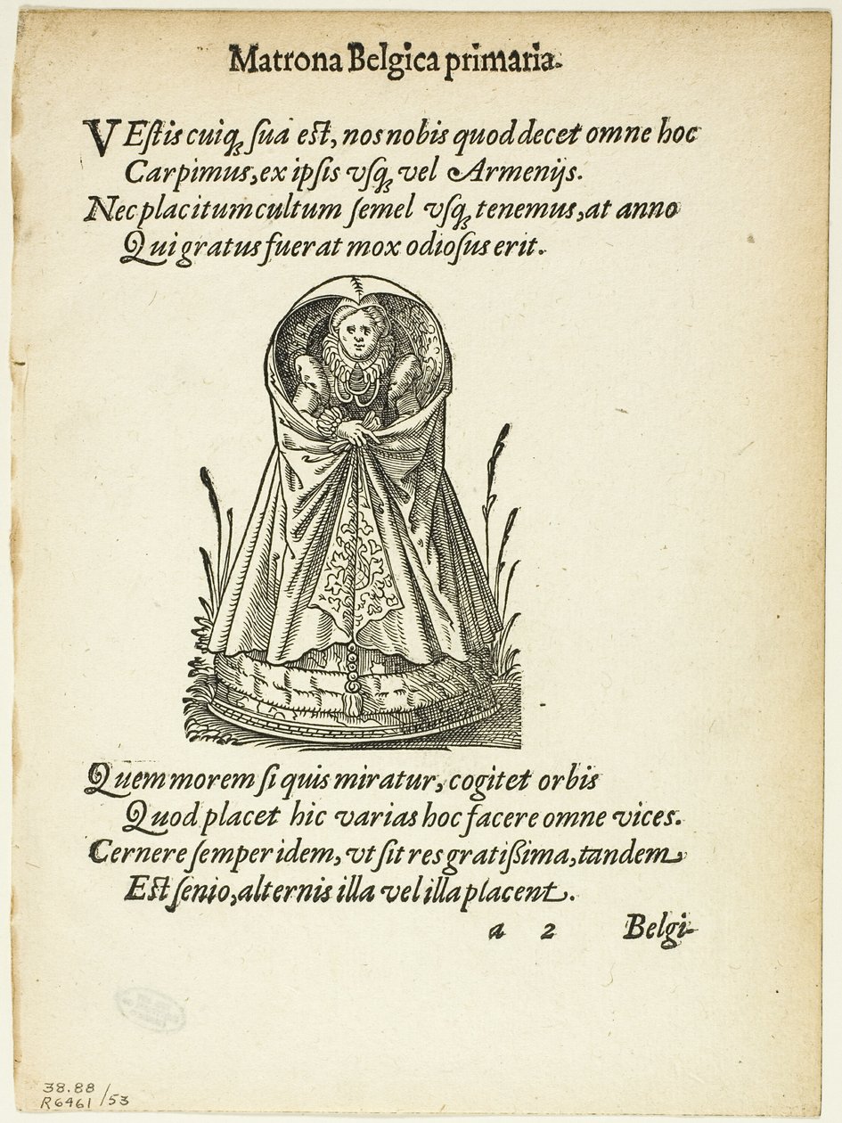 Matrona Belgica primaria (Matrona belga de primer rango) de Gynaeceum, sive Theatrum Mulierum, lámina 53 de Xilografías de libros del siglo XVI de Jost Amman