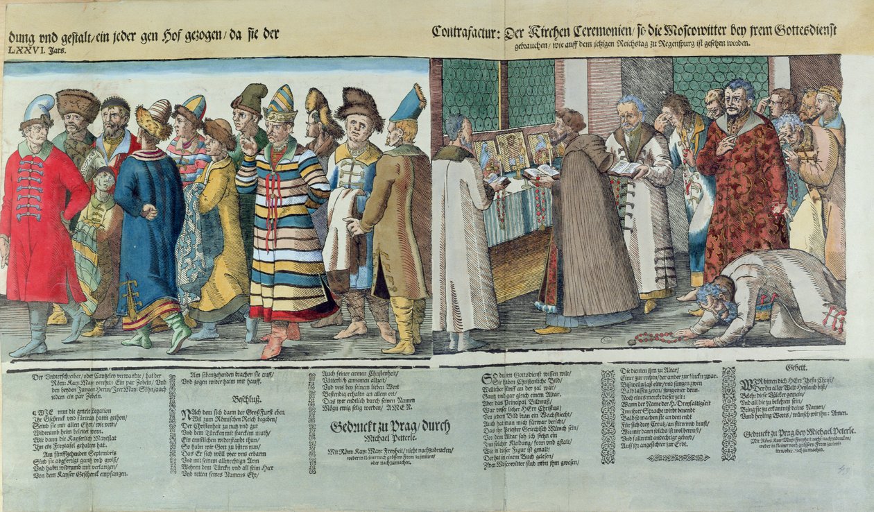 La Gran Embajada de Iván IV (1530-84) de Rusia al Emperador del Sacro Imperio Romano en Ratisbona en 1576 (detalle) de Jost Amman