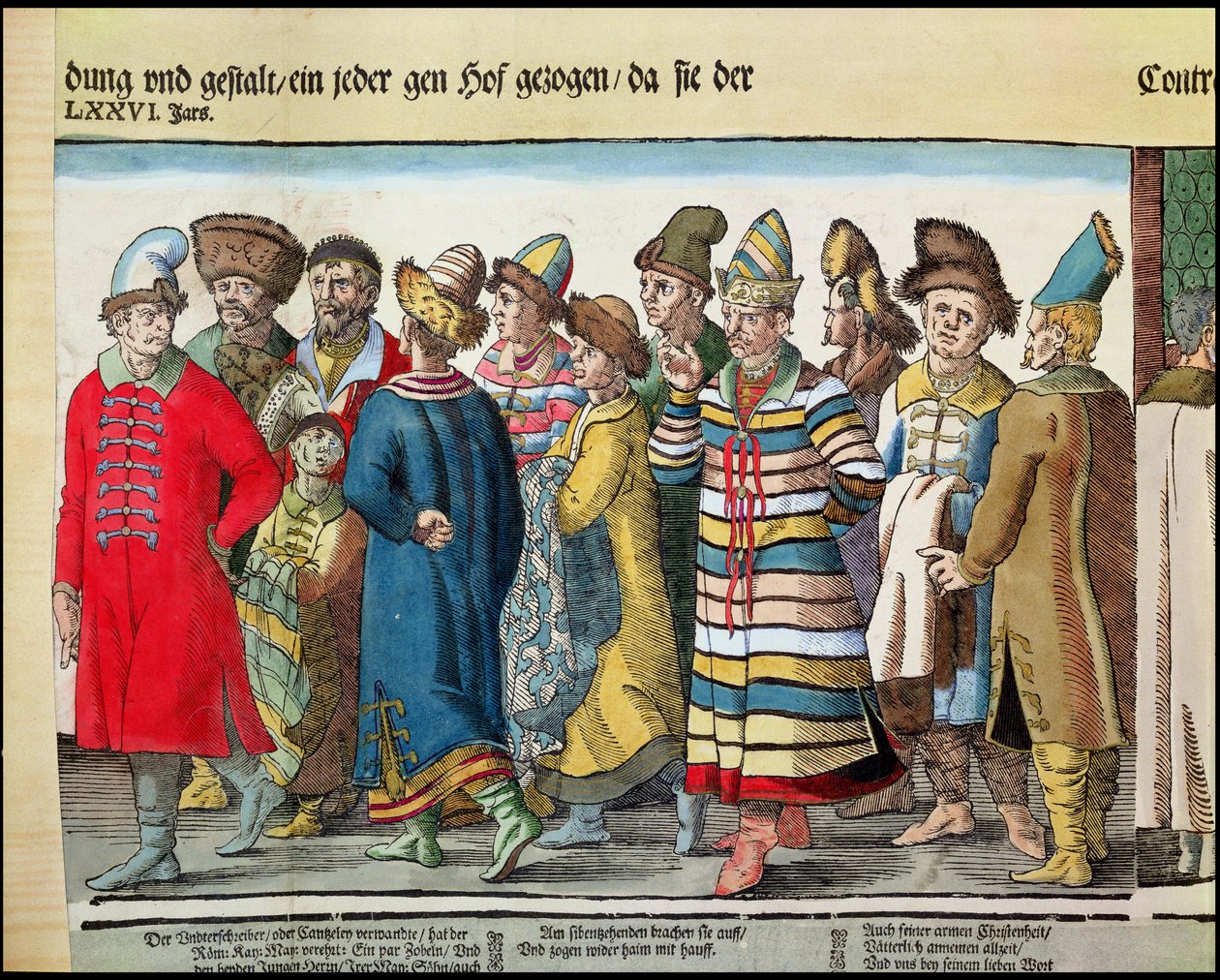 La gran embajada de Iván IV de Rusia al emperador del Sacro Imperio Romano en Ratisbona en 1576 (detalle) de Jost Amman