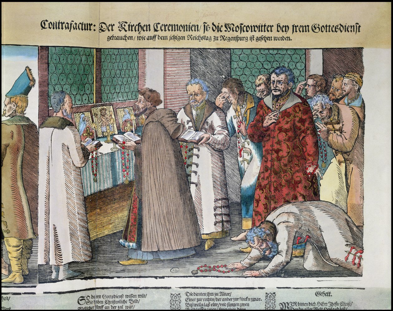 La gran embajada de Iván IV de Rusia al emperador del Sacro Imperio Romano en Ratisbona en 1576 (detalle) de Jost Amman