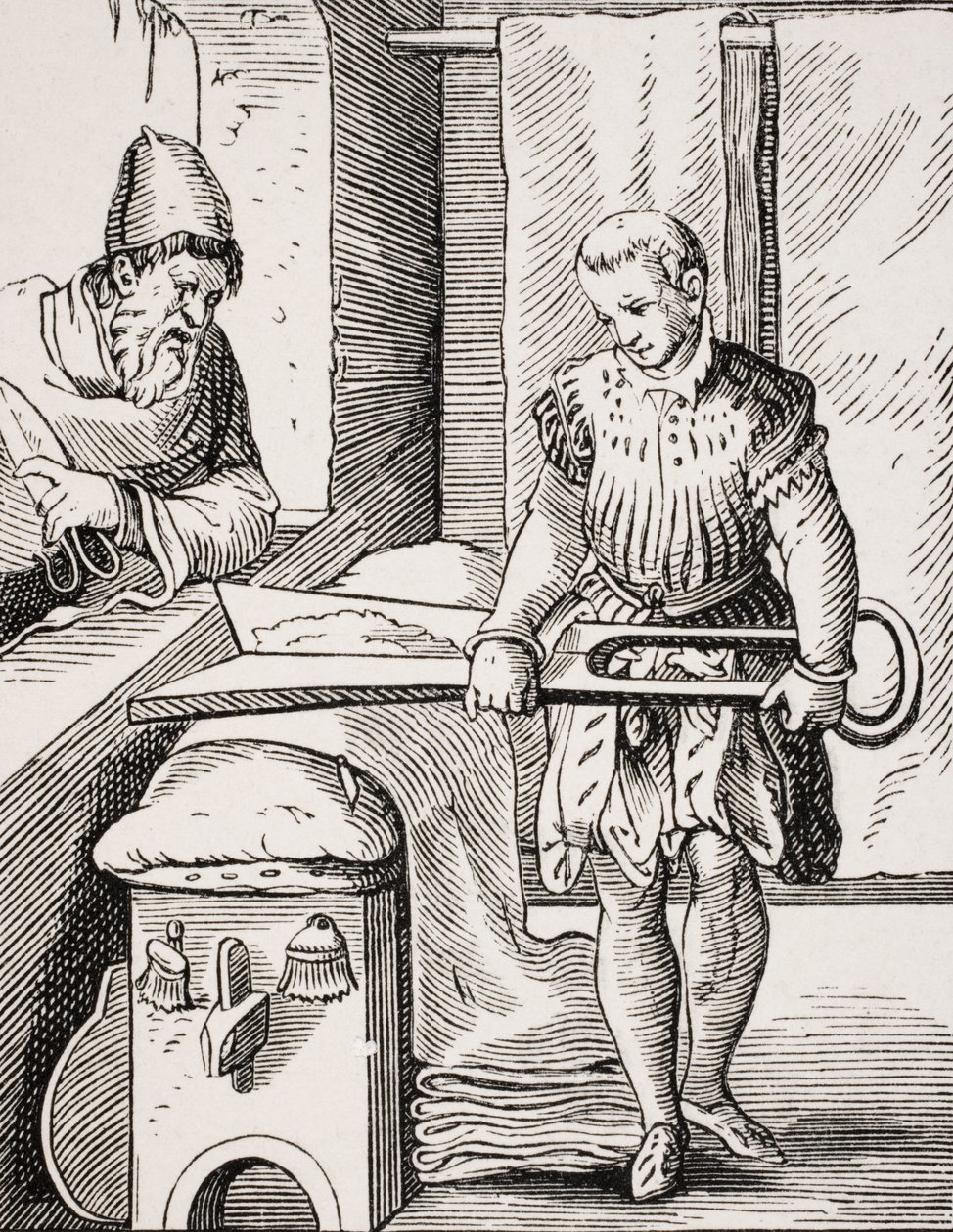 Trabajador textil, reproducción de xilografía del siglo XVI, siglo XIX de Jost (after) Amman