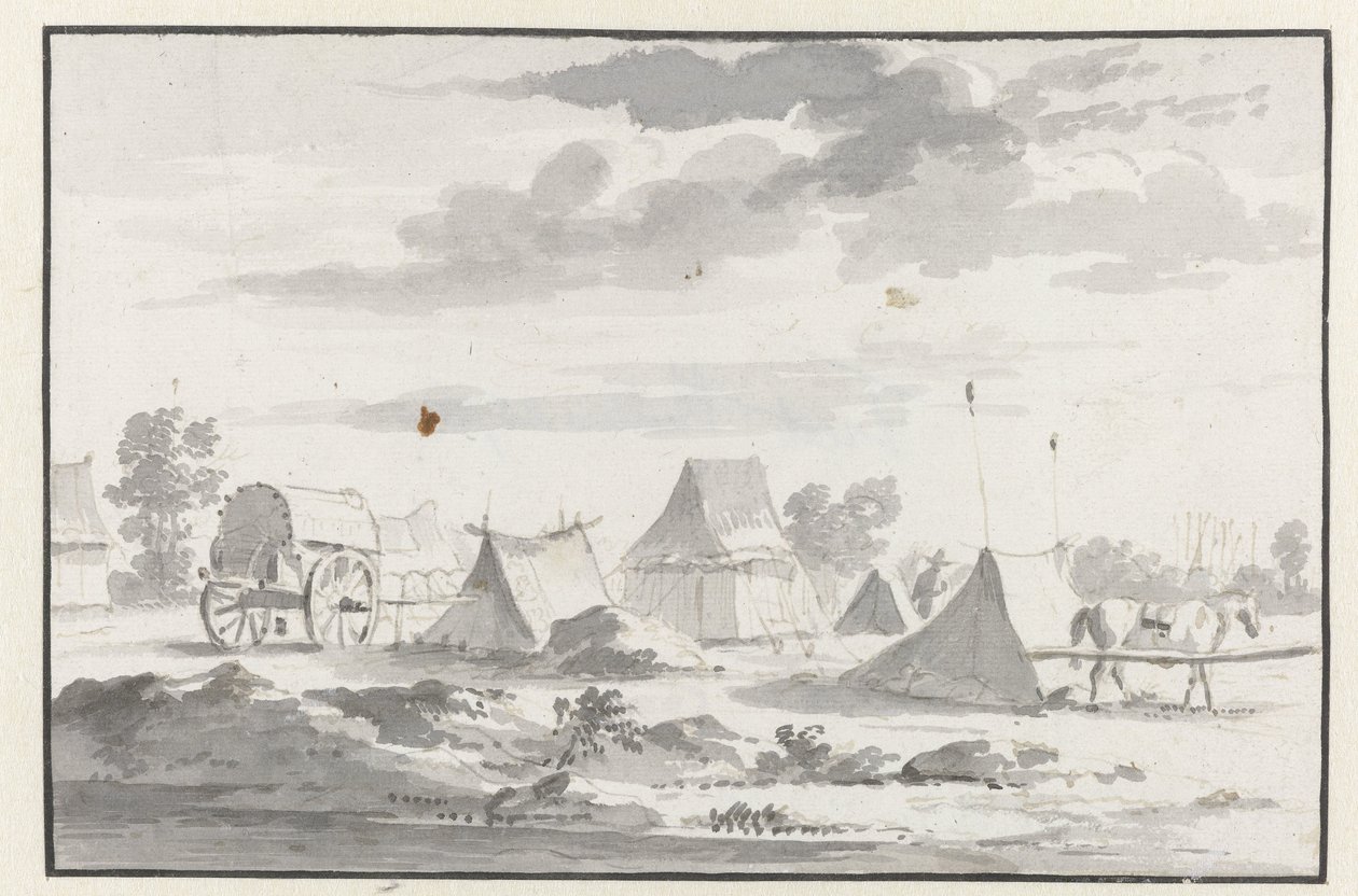 Vista de un campamento del ejército de Guillermo III cerca de Lovaina de Josua de Grave (circle of)