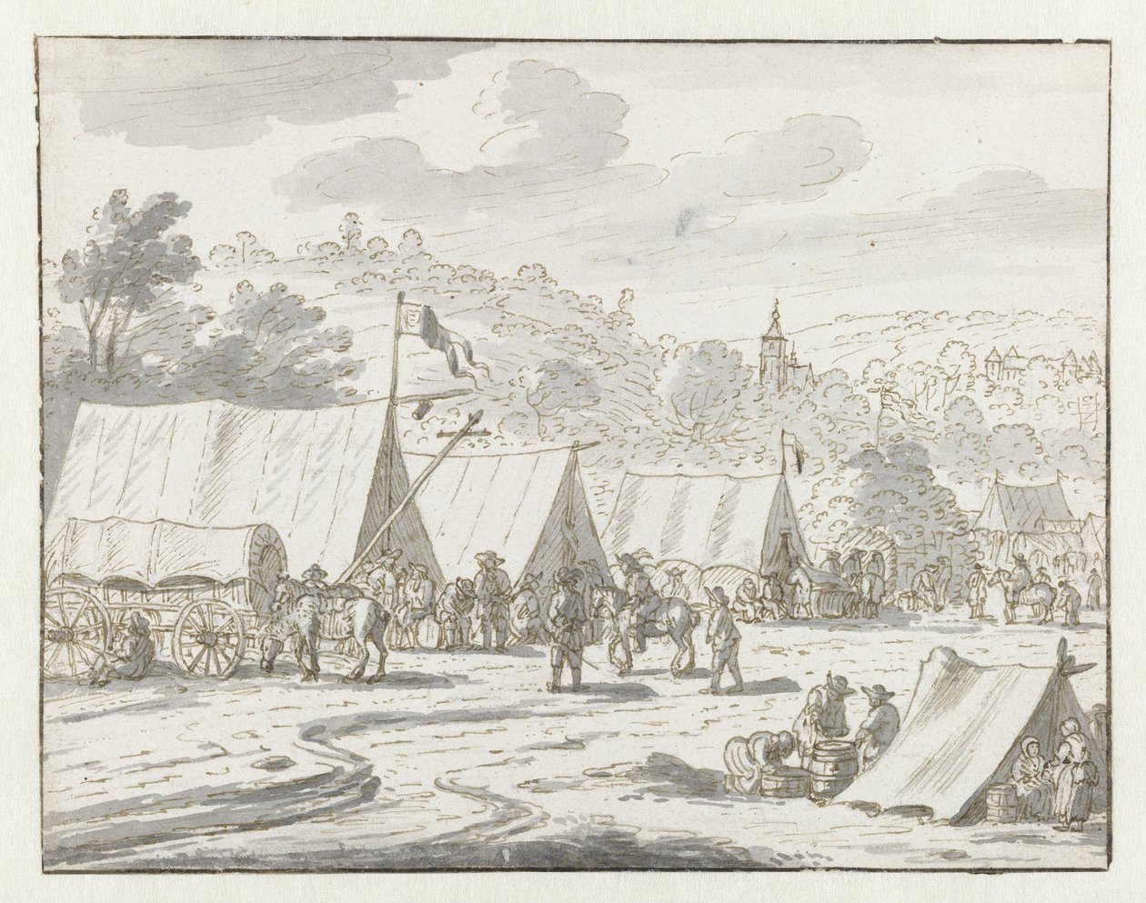 Vista de un campamento del ejército de Guillermo III cerca de Lembeek, Brabante Flamenco de Josua de Grave