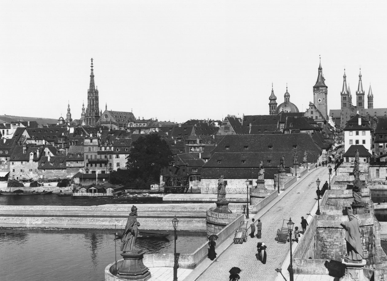 El viejo puente sobre el río Main en Wurzburg, c.1910 de Jousset