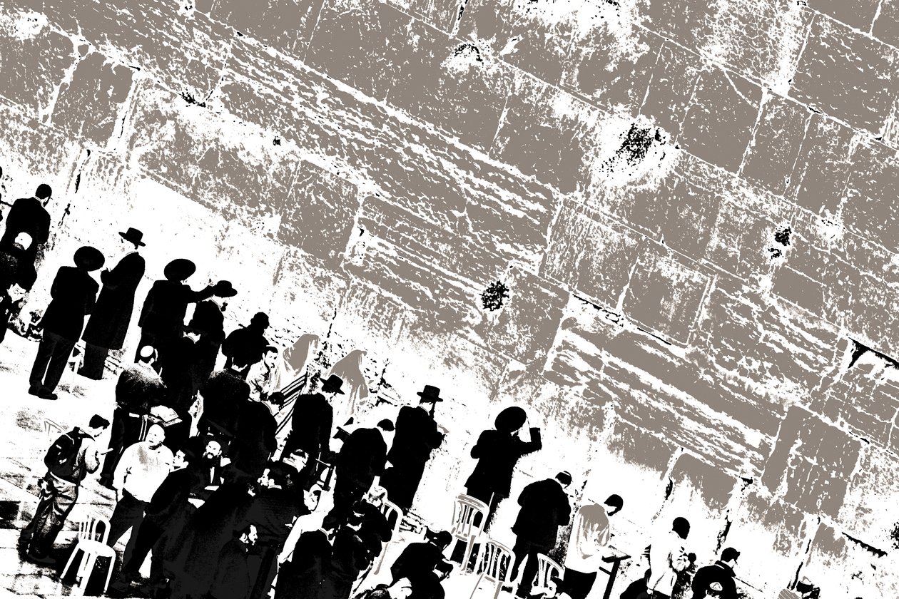 El lado de los hombres, de la serie, Martes en el Muro de las Lamentaciones, 2014 (técnica mixta) de Joy Lions