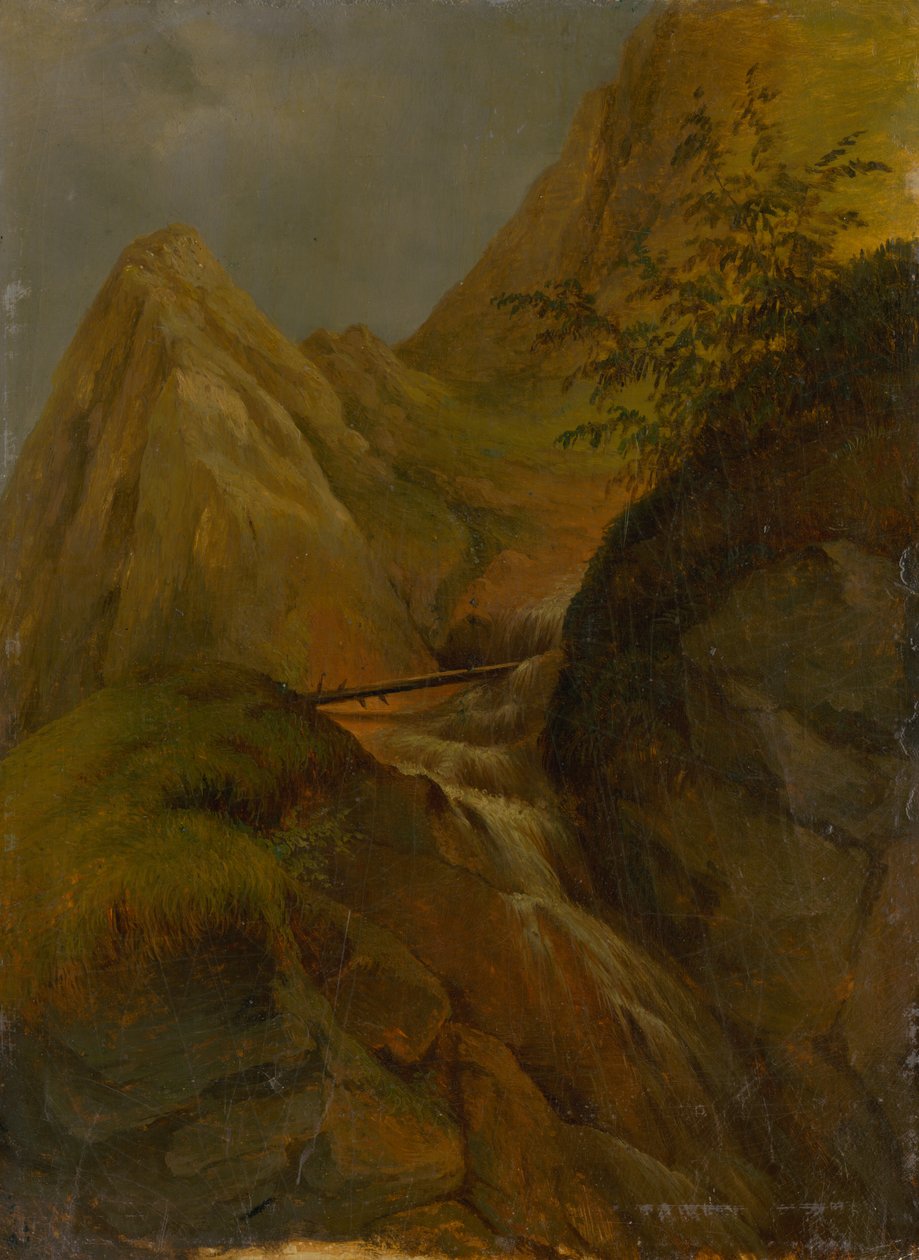 Paisaje montañoso con una cascada de Jozef Božetech Klemens