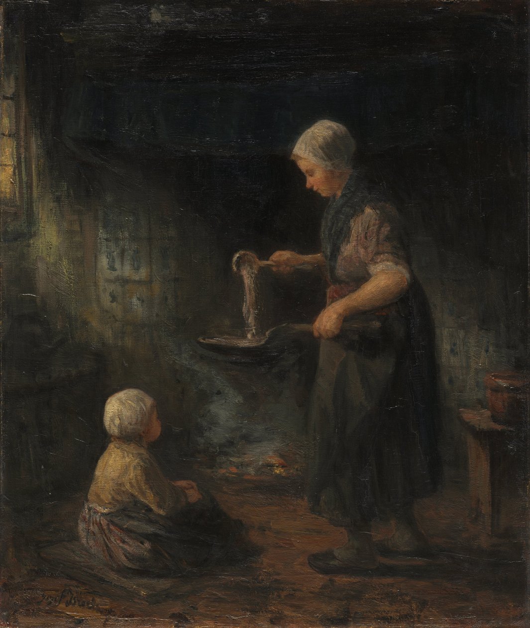 Los panqueques, c. 1875 (óleo sobre tela) de Jozef (1824 1911) Israels