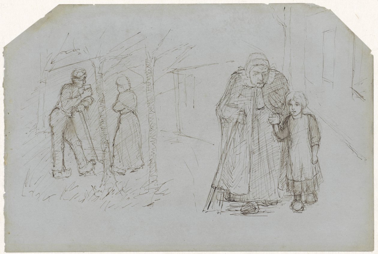 Campesino, campesina y niña con una anciana de Jozef Israëls