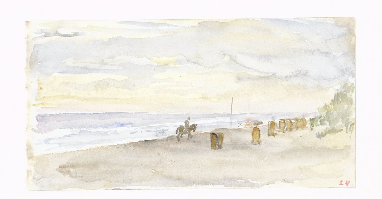 Vista de playa con jinete y sillas de playa de Jozef Israëls