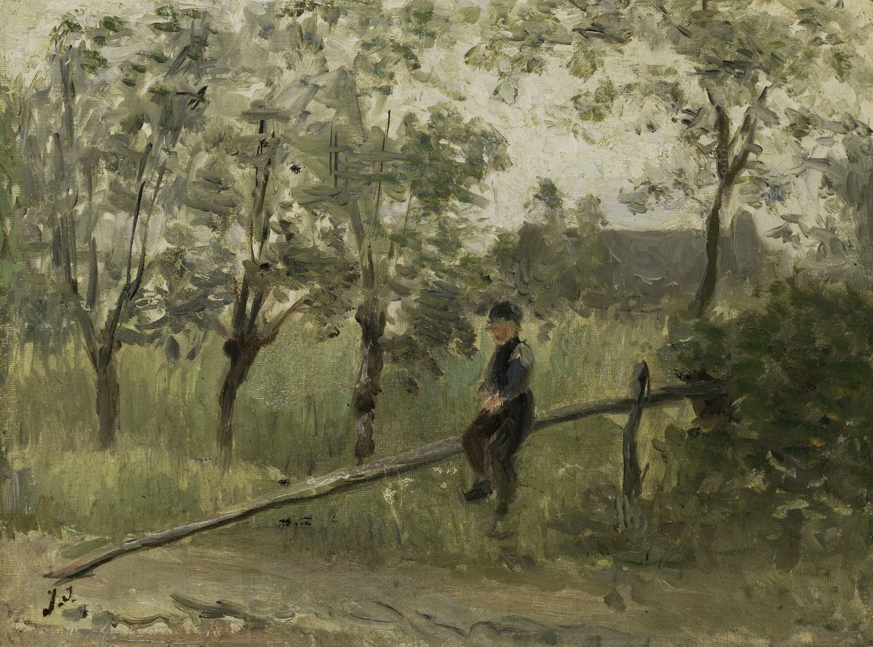 Chico de campo en una barrera de postes de Jozef Israëls
