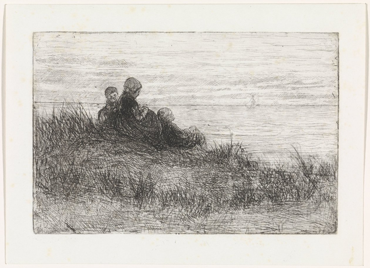 Paisaje de dunas con madre e hijos. de Jozef Israëls