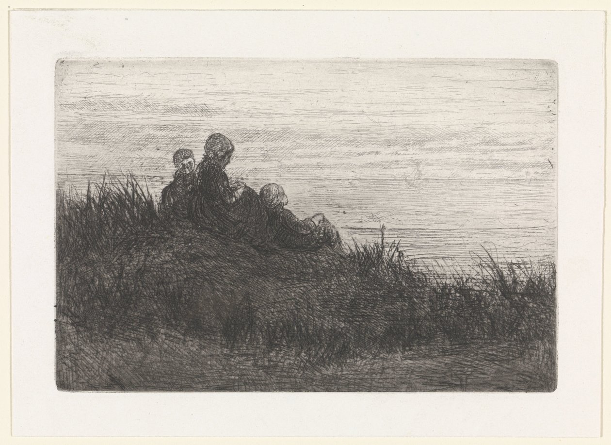Paisaje de dunas con madre e hijos. de Jozef Israëls