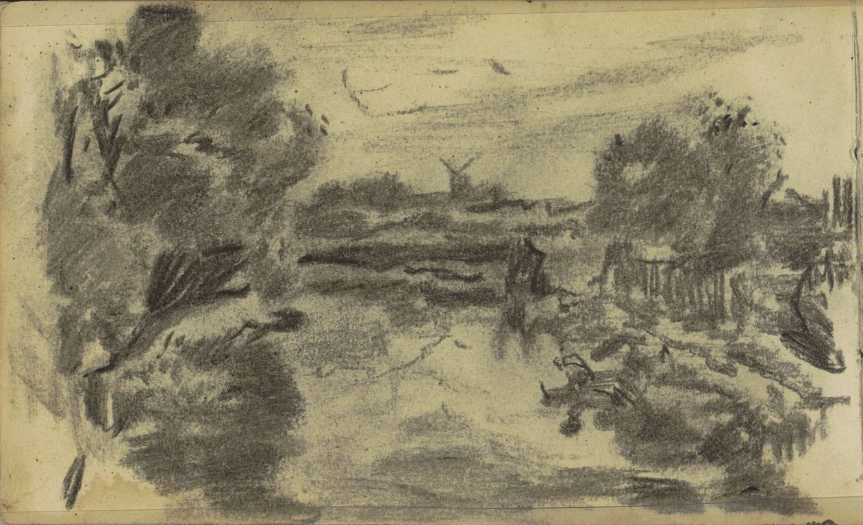 Paisaje con agua y un molino de Jozef Israëls