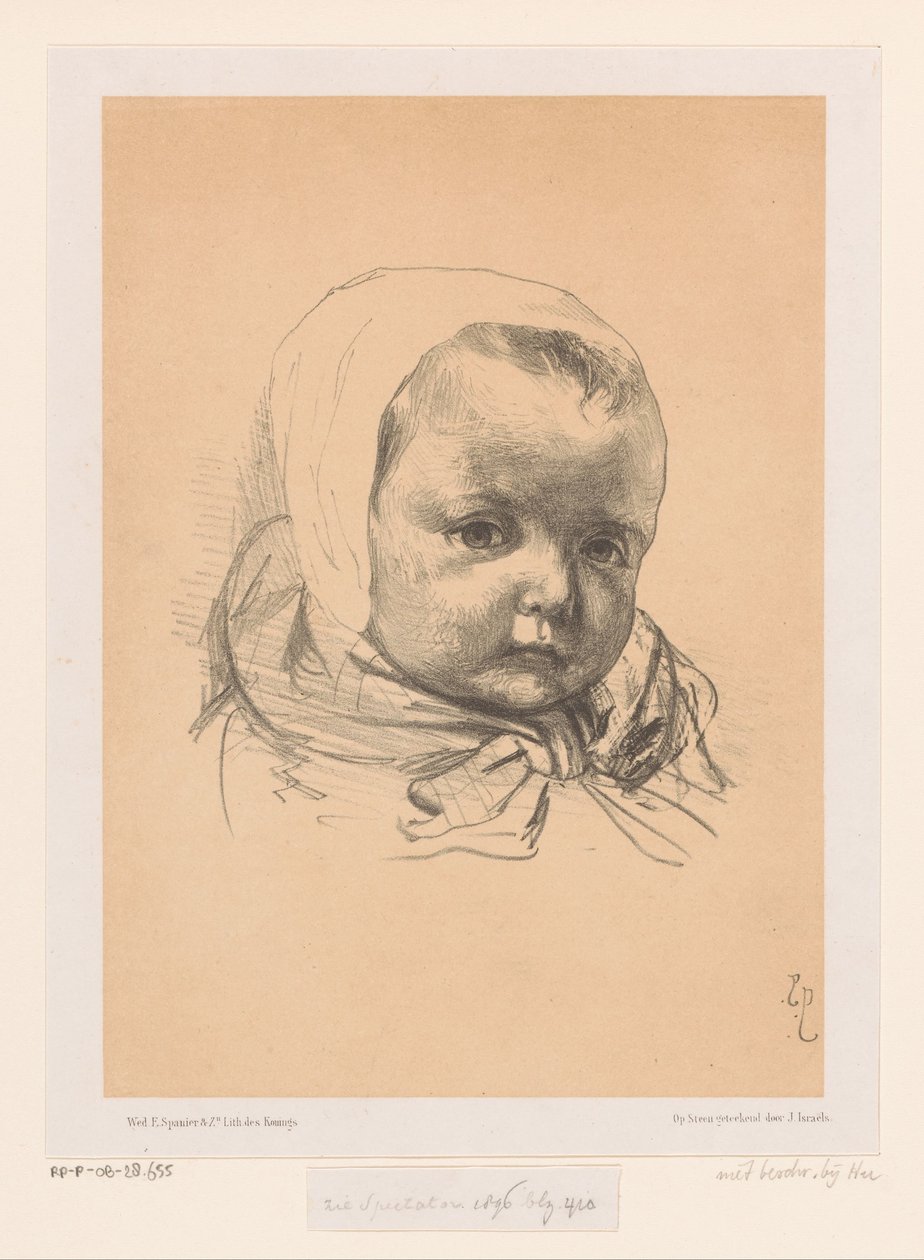retrato, de, un, bebé, con, sombrero de Jozef Israëls