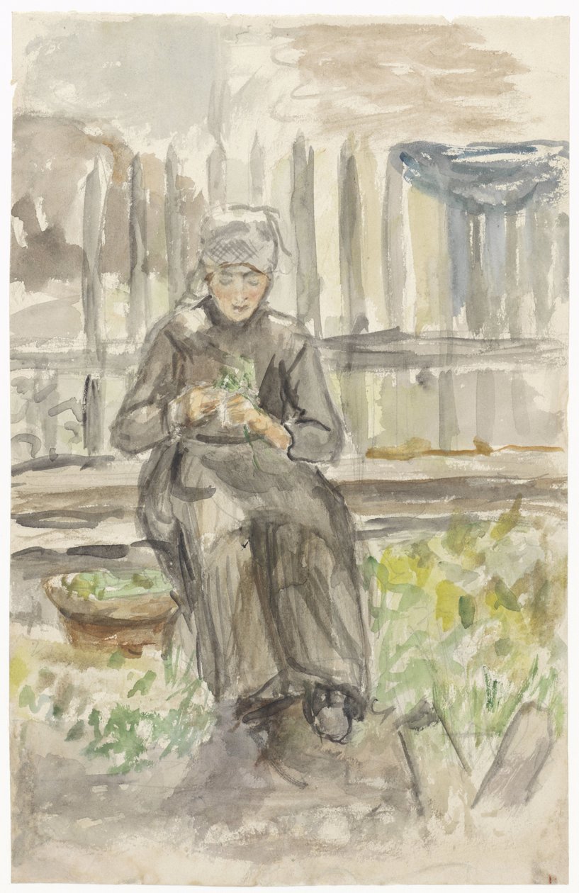 Chica sentada en un jardín de Jozef Israëls