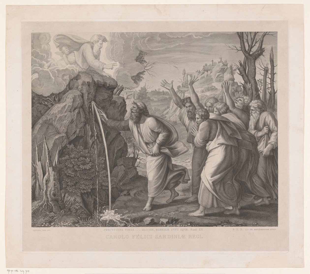 Mozes slaat agua uit de rotsen Golpeando la vara... el pedernal, brotaron las aguas (título sobre el objeto) de Jozef Karel De Meulemeester