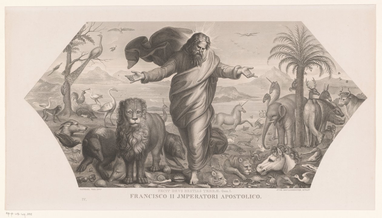 creación de los animales Fecit deus bestias terrae (título sobre objeto) Creación (título de la serie) de Jozef Karel De Meulemeester