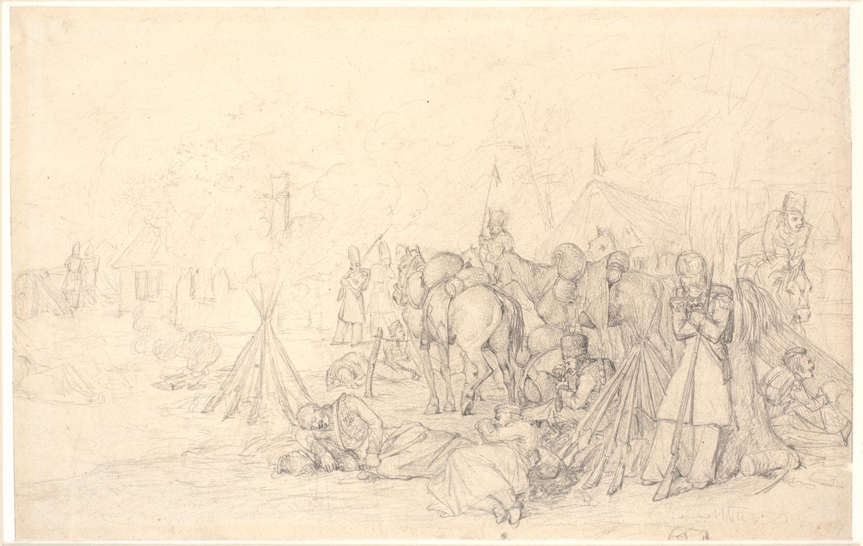 Franceses acampando en el campo de batalla después de una batalla de Jørgen V. Sonne