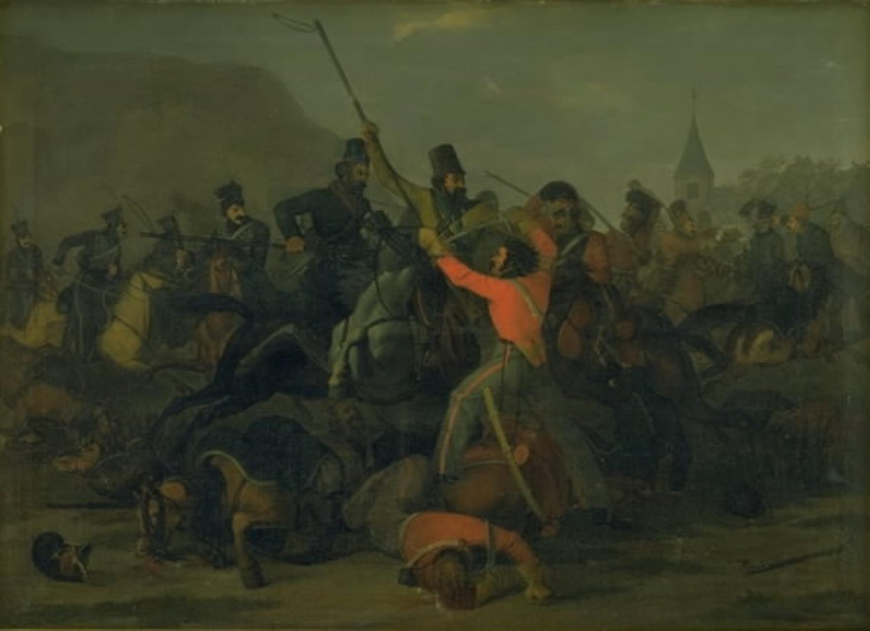 La caída del coronel Boncke Bönnichsen el 6 de diciembre de 1813 durante una escaramuza entre dragones jutos y cosacos de Jørgen V. Sonne