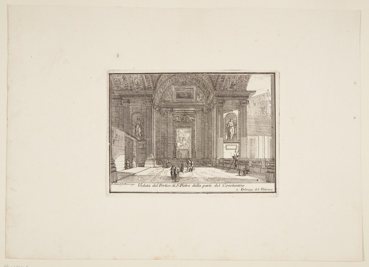 Veduta del Pórtico de S. Pietro desde la parte de Constantino. 1. Palacio del Vaticano de Jérôme Charles Bellicard