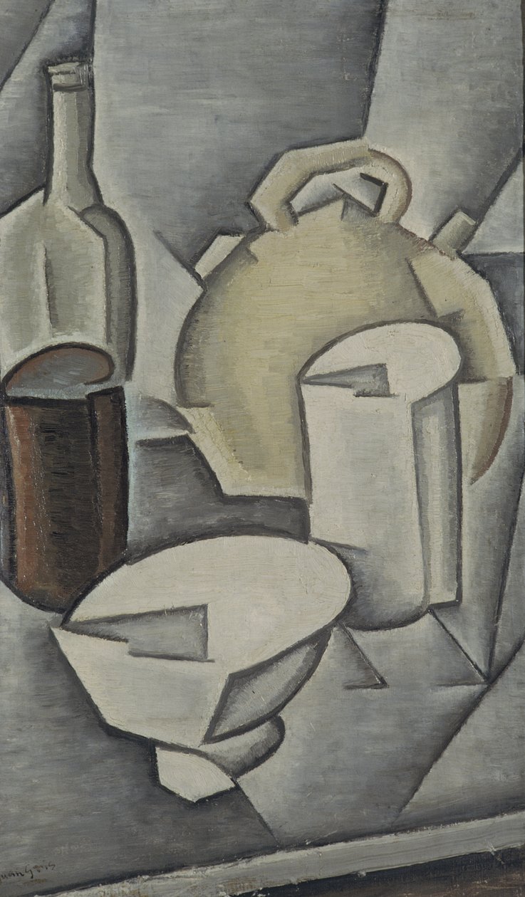 Naturaleza muerta con una botella de vino y una jarra de agua de barro, 1911 de Juan Gris