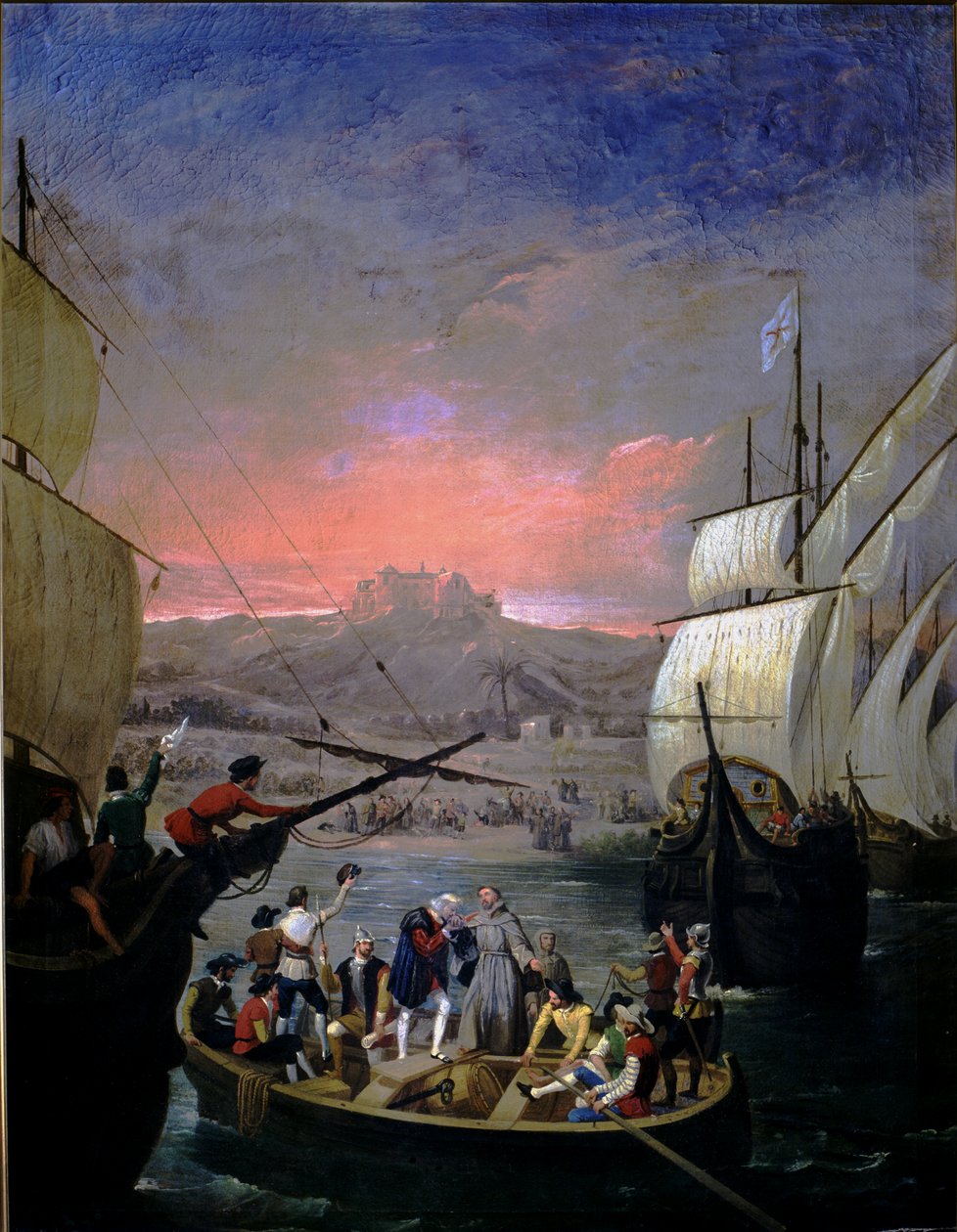 A partir de 1492 las carabelas de Palos Santa María, la Pinta y la Nina (óleo sobre lienzo) de Juan Cabral Bejarano