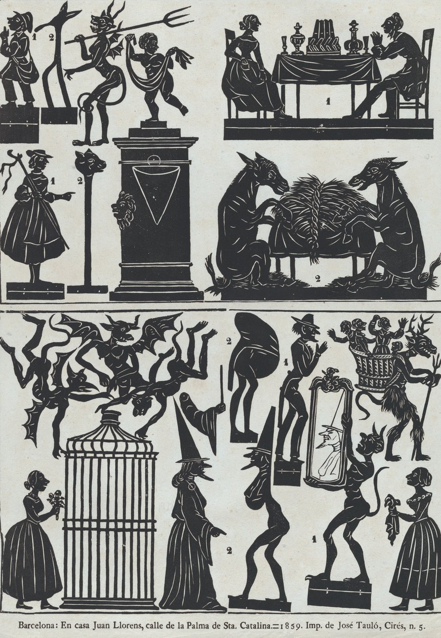 Hoja 11 de figuras para marionetas de sombra chinas, 1859 de Juan Llorens