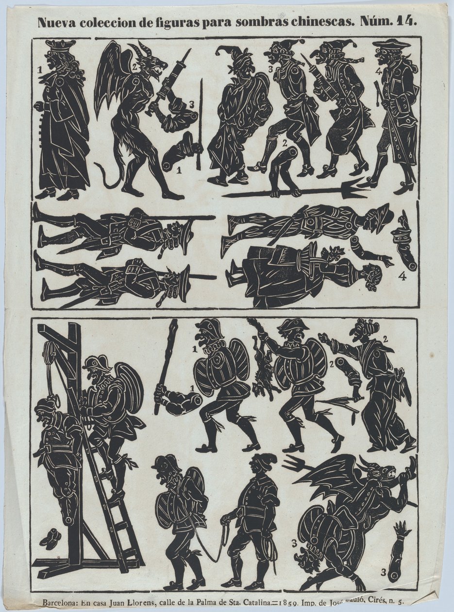 Hoja 14 de figuras para marionetas de sombra chinas, 1859 de Juan Llorens