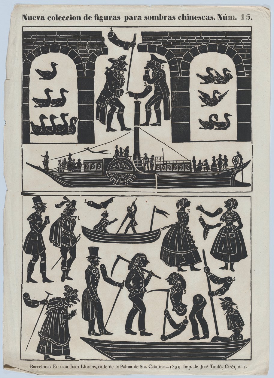 Hoja 15 de figuras para marionetas de sombra chinas, 1859 de Juan Llorens
