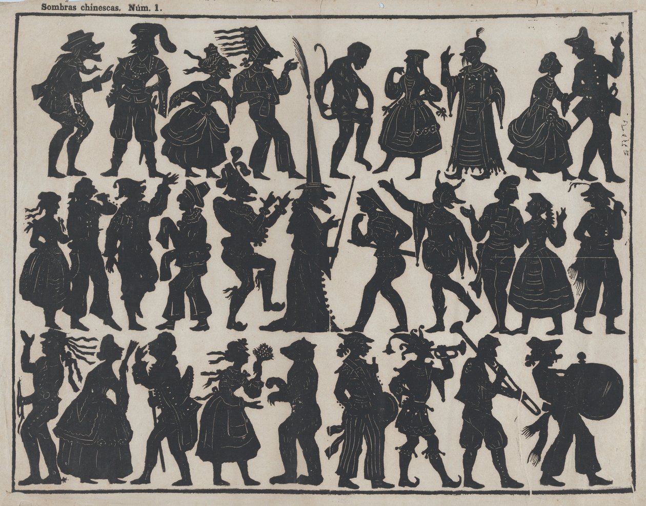 Hoja 1 de figuras para marionetas de sombra chinas, ca. 1850-70 de Juan Llorens