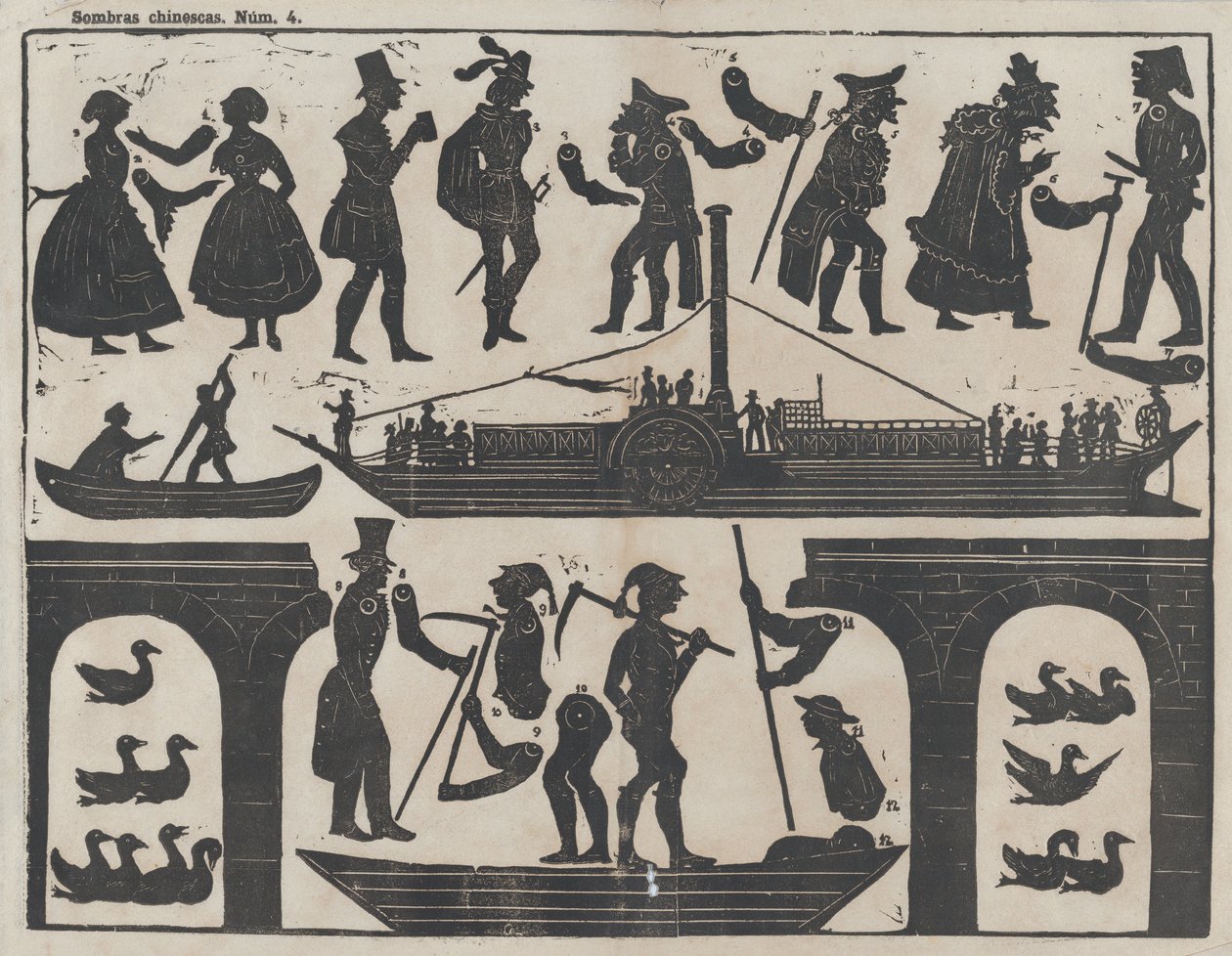 Hoja 4 de figuras para marionetas de sombra chinas, ca. 1850-70 de Juan Llorens