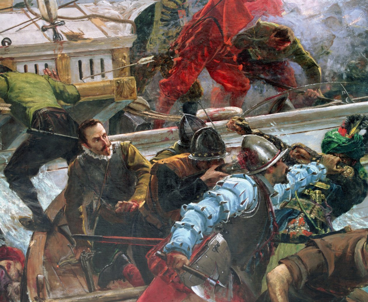 La batalla de Lepanto de 1571, detalle de los soldados de Juan Luna y Novicio