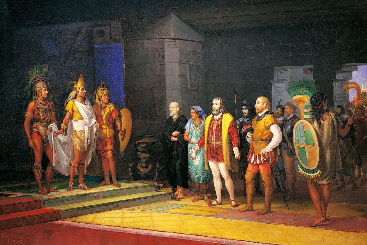 Hernán Cortés se encuentra con Moctezuma en México de Juan Ortega