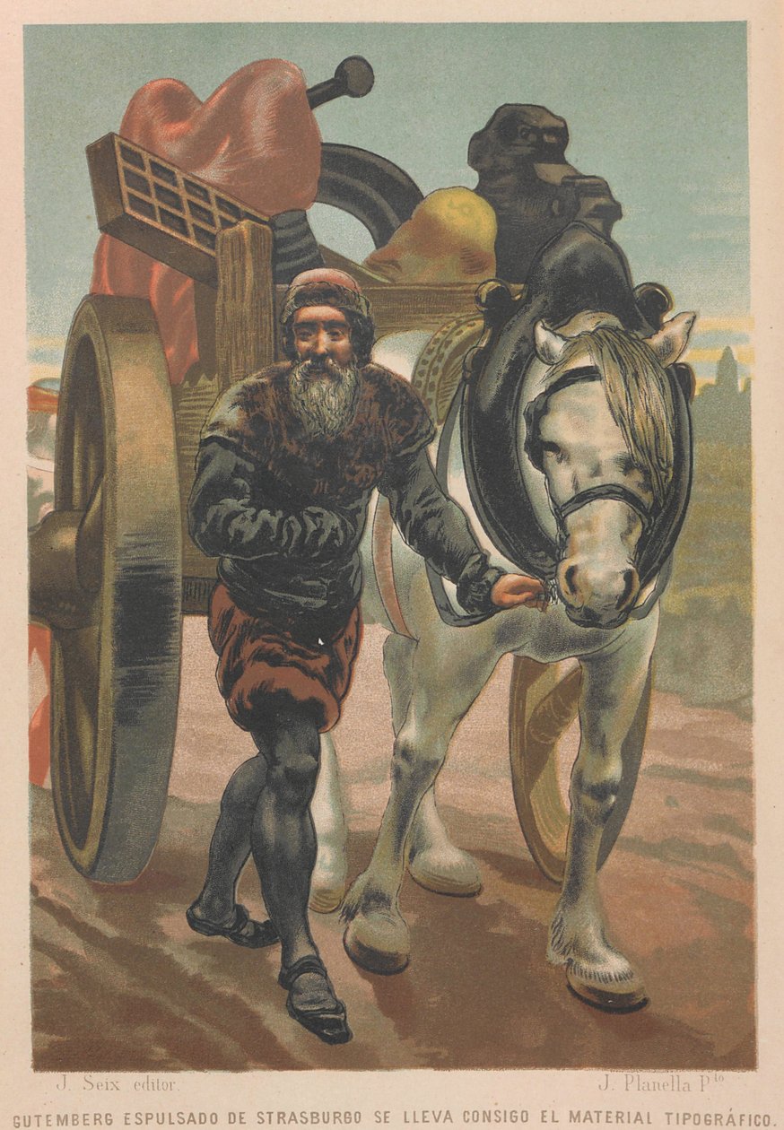 Johannes Gutenberg deja Estrasburgo. De: La ciencia y sus hombres, 1879 de Juan Planella y Rodríguez