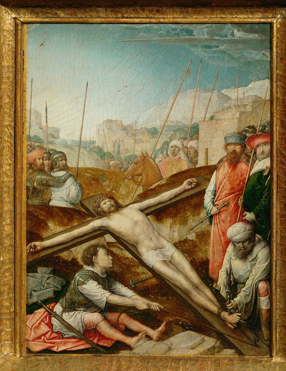 Cristo clavado en la cruz (pintura sobre madera de roble) de Juan de Flandes