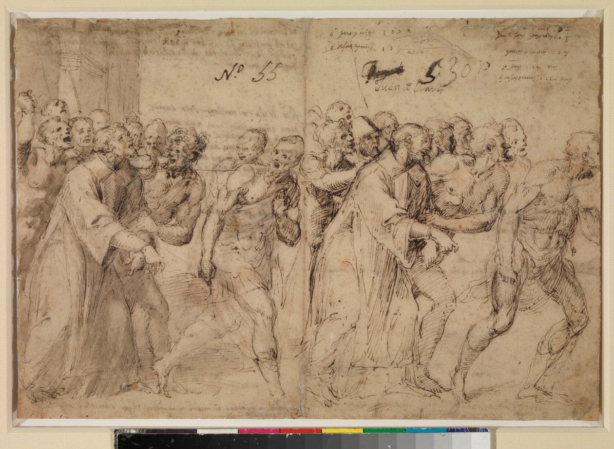 Dos estudios para "San Esteban siendo llevado a su martirio" (recto), 1556 de Juan de Juanes