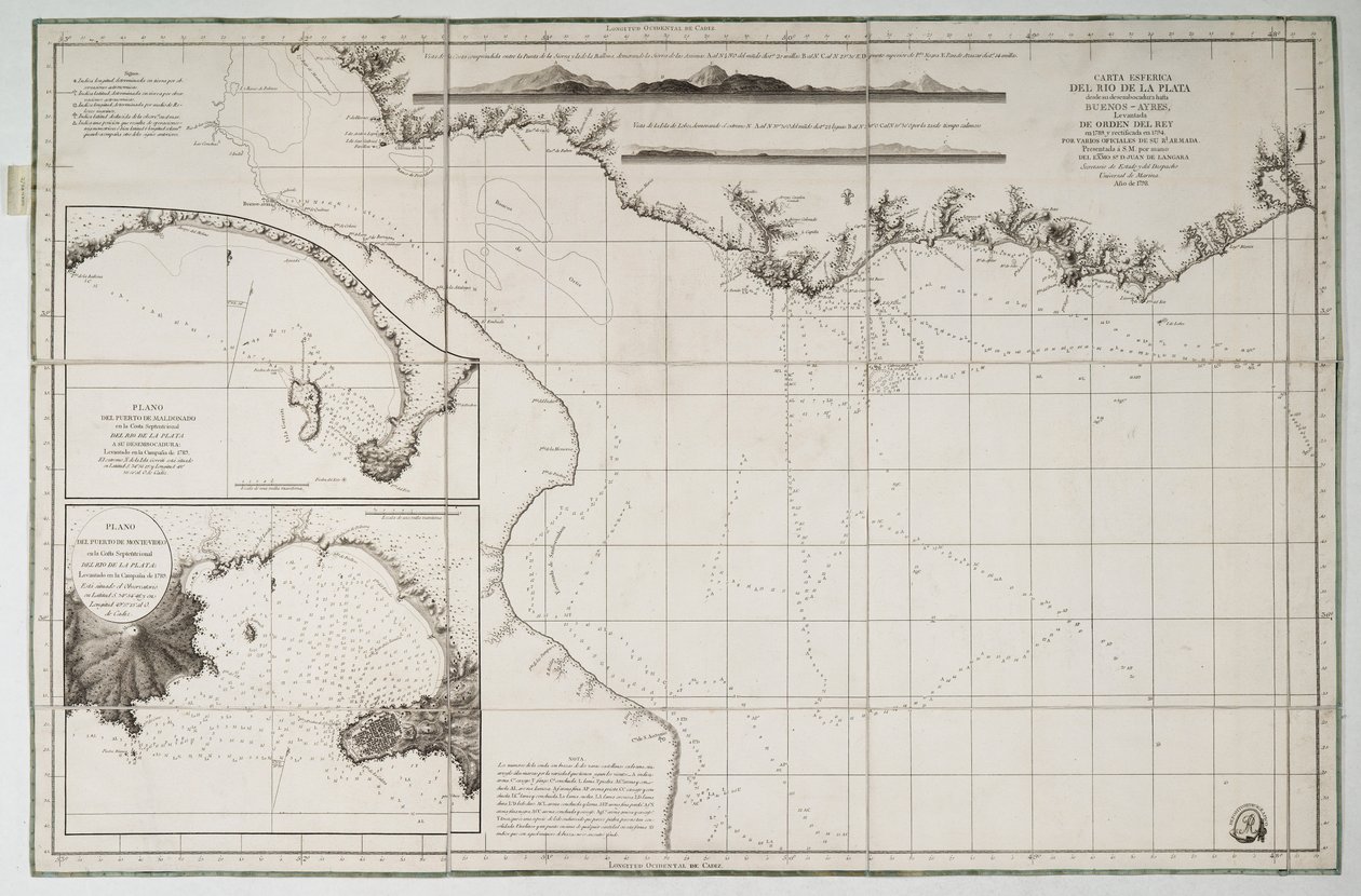 Mapa de Sudamérica y la costa atlántica de Juan de Langara