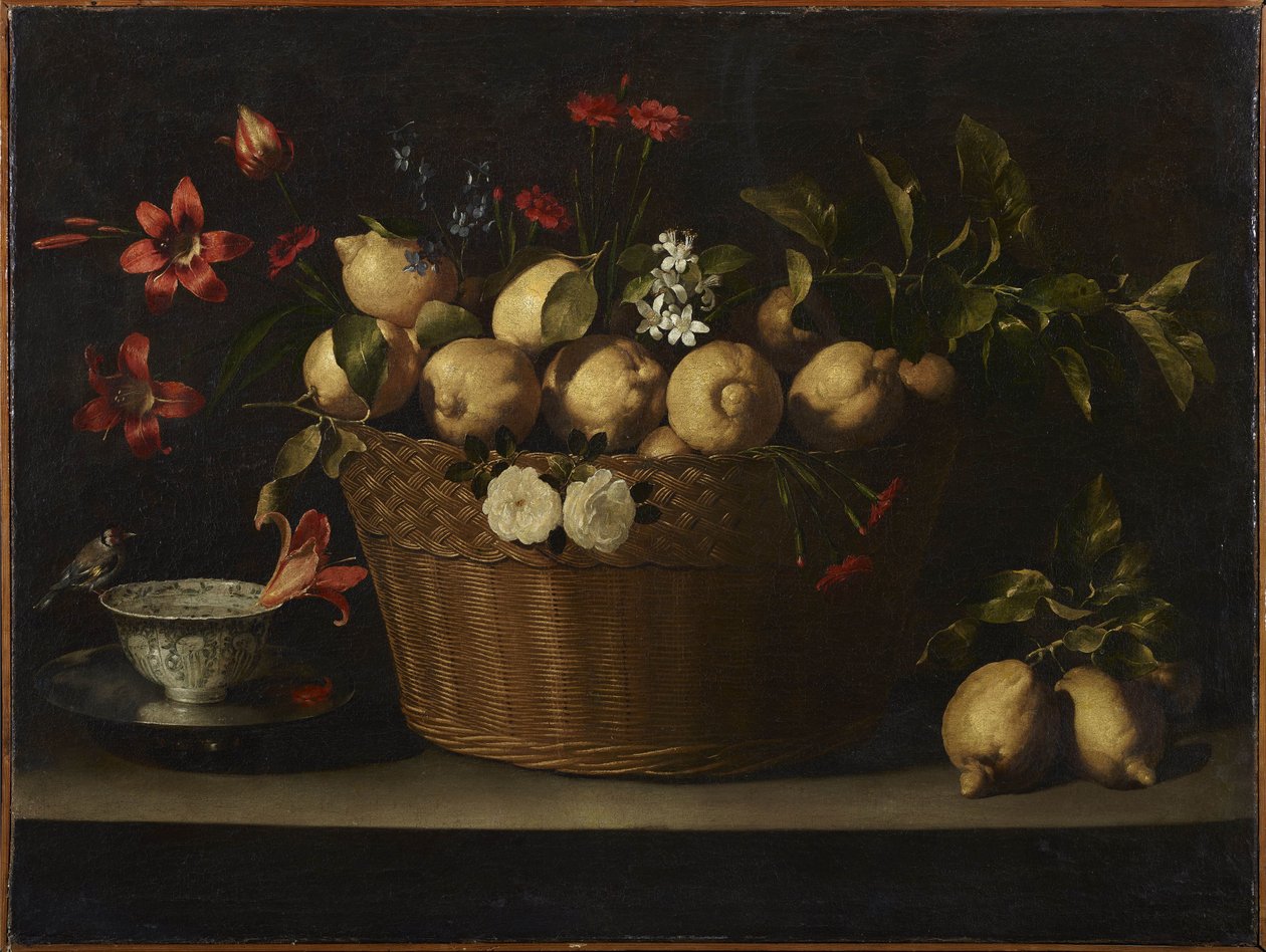 Naturaleza muerta con limones en una cesta de mimbre, ca 1643-1649 de Juan de Zurbaran