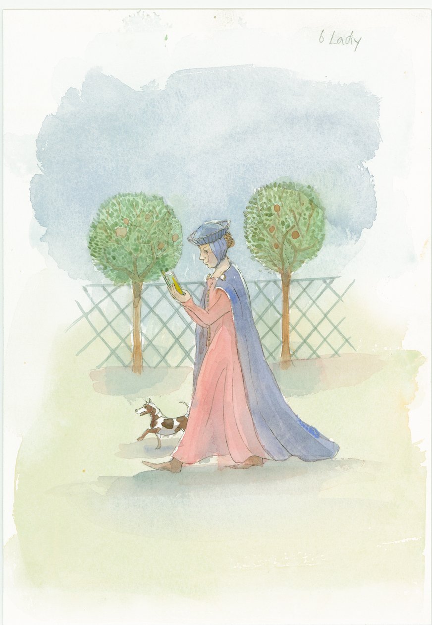 Una dama medieval en un jardín, 2004 de Judith Dobie
