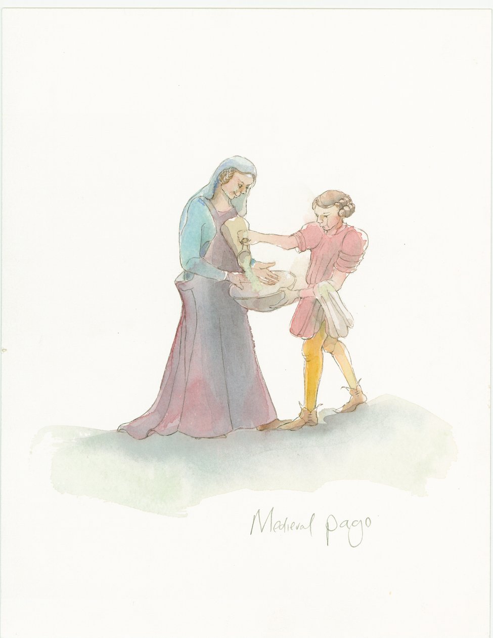 Un paje medieval ayudando a una dama a lavarse las manos de Judith Dobie